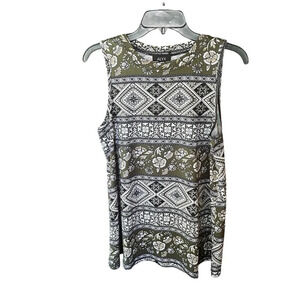 Alyx sleeveless round neck stretch tunic tank top SZ M olive black white